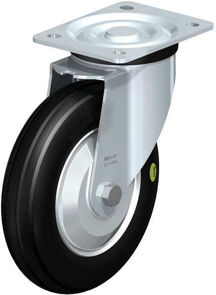 Blickle L-VW 202R-FA Stahlblech-Lenkrolle, mittelschwere Ausführung, mit Anschraubplatte, Weichgummi, Schwarz, 737219