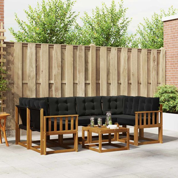 vidaXL Outdoor-Sofagarnitur mit Kissen 7-teilig Natürlich und Schwarz, 3368447