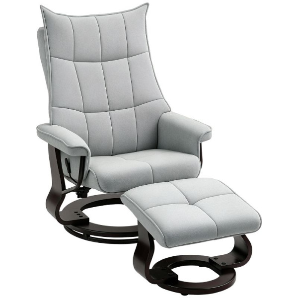 HOMCOM Relaxsessel mit Hocker, drehbar, Wippfunktion, verstellbare Rückenlehne, bis 150 kg, Grau, 83B-109V00GY