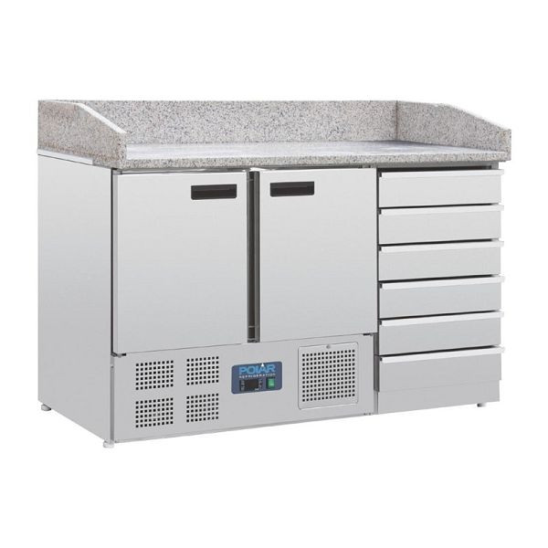 Polar 2-türiger Pizzakühltisch mit Marmorfläche und 6 Schubladen 257L, CT425