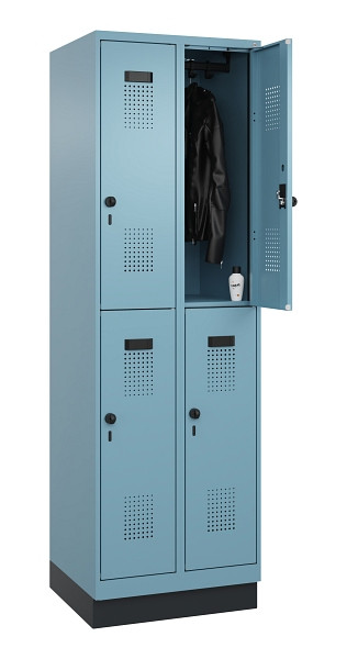 C+P Doppelstöckiger Spind Evolo PLUS, mit Sockel, 4 Fächer, 1950x600x500mm, 0010, Drehriegel, 049320-20 S10021