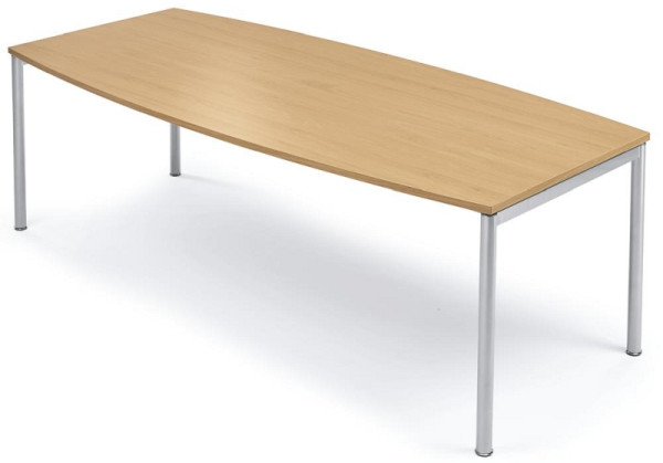 Deskin Konferenztisch MODUL, Bootsform, Platte Buchedekor, Rundfuß Alusilber RAL 9006, B 2200 x T 800/1000 x H 745 mm, 272885