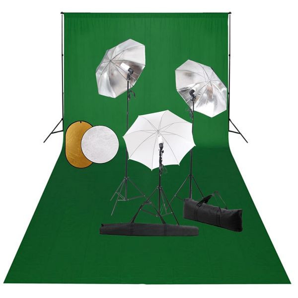 vidaXL Fotostudio-Set mit Leuchten, Schirmen, Hintergrund & Reflektor, 3067094