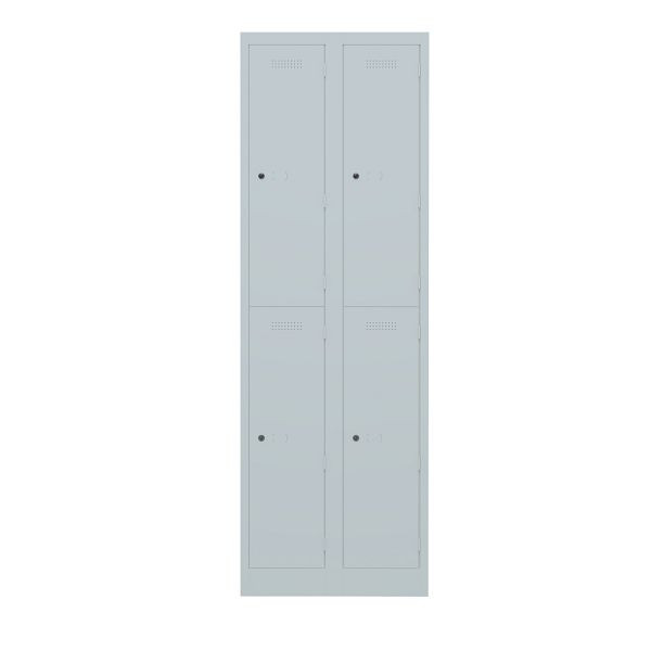 Bisley Garderobenschrank Primary Locker, 2 Abteile mit je 2 Fächern übereinander, 145 lichtgrau antibakteriell, PL3050D2145