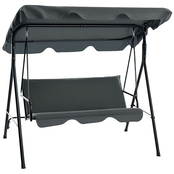 Outsunny Hollywoodschaukel, Gartenschaukel, 3-Sitzer Schaukelbank mit Dach, Stahl, 172 x 110 x 153 cm, Grau, 84A-054V04GY