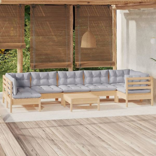 vidaXL 8-tlg. Garten-Lounge-Set mit Grauen Kissen Kiefernholz, 3096435