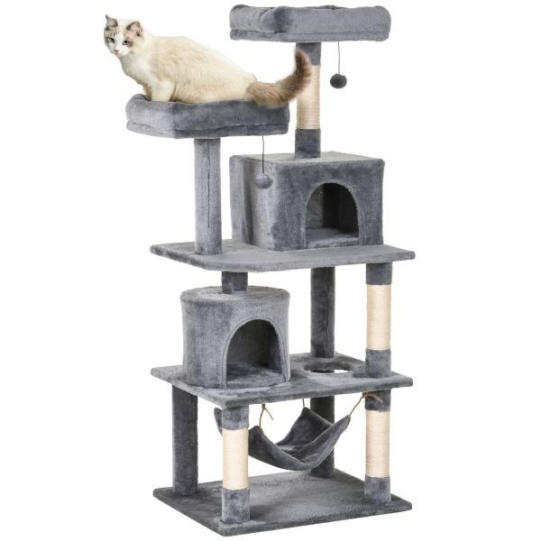 PawHut Katzen Kratzbaum, Kletterbaum für Katzen, Höhle Katzenmöbel mit Sisalstämmen, 60 x 50 x 145 cm, D30-277