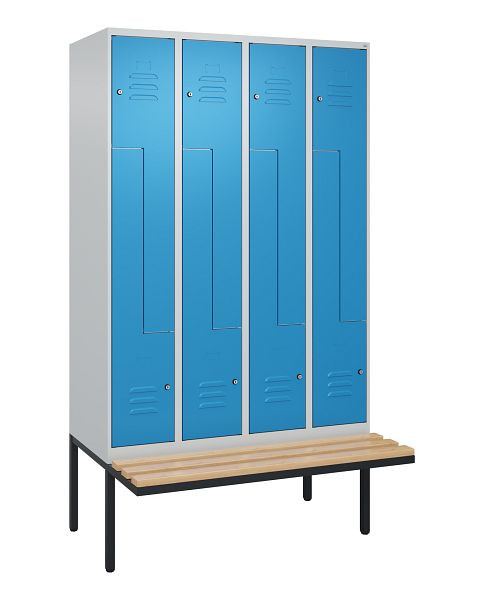 C+P Z-Spind Classic PLUS, Bank, 8 Abteile, 2120x1200x815mm, 7035/5012, Zylinderschlösser, Buche-Sitzleisten, 0800437-408 S10019