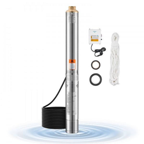 VEVOR Tiefbrunnentauchpumpe Edelstahlwasserpumpe 1100 W Eingangsleistung, 279 Fuß Maximale Förderhöhe, 65 L/min Durchflussrate, SJQSB1100W403CHOEV2
