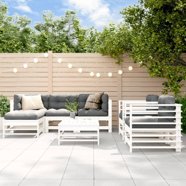 vidaXL 7-tlg. Garten-Lounge-Set Weiß Massivholz Kiefer, 3186236
