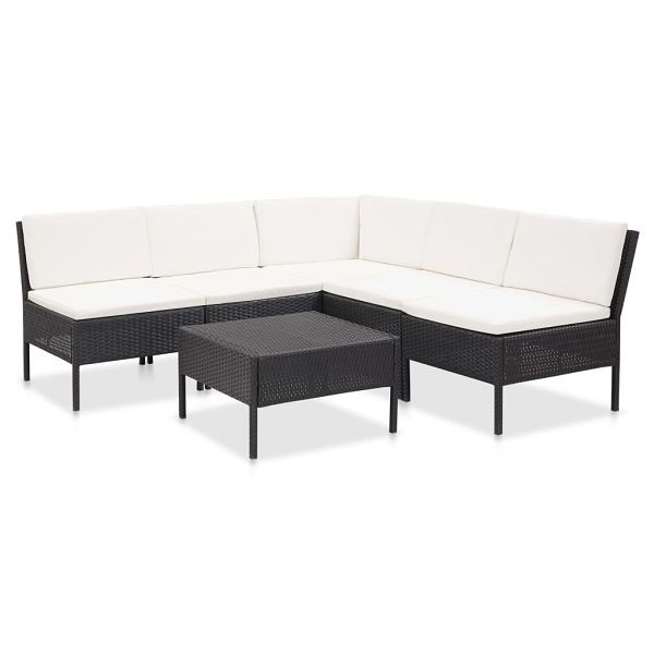 vidaXL 6-teilig Garten-Lounge-Set mit Auflagen Poly Rattan Schwarz, 48936