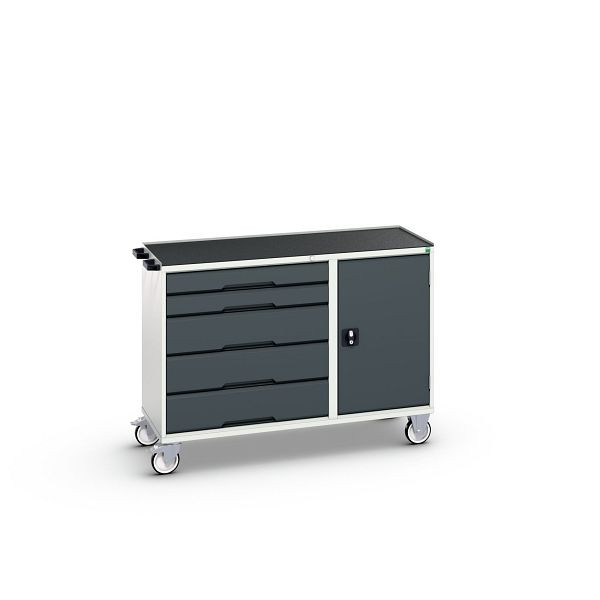 bott verso Montagewagen, mit 5 Schubladen, Tür und Abrollrand, BxTxH: 1300 x 550 x 965 mm, Lichtgrau / Anthrazitgrau, 16927152.19