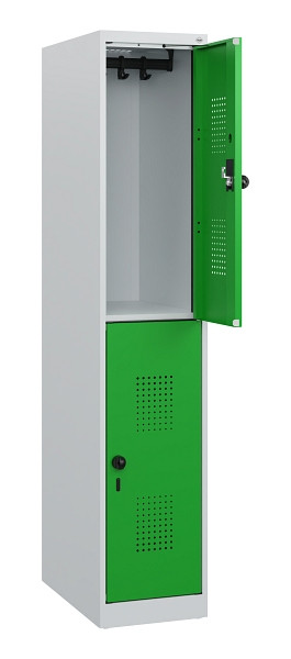 C+P Doppelstöckiger Spind Evolo PLUS, 2 Fächer, 1530x300x500mm, 7035/6037, Drehriegel, 0493005-10 S10011