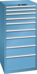 LISTA Schubladenschrank 36x36E (BxTxH) 717x725x1450mm AUTO Lock, Lichtblau, 9 Schubladen, Traglast 200 kg, Fronthöhen: 75 - 300 mm, 14.511.010.A