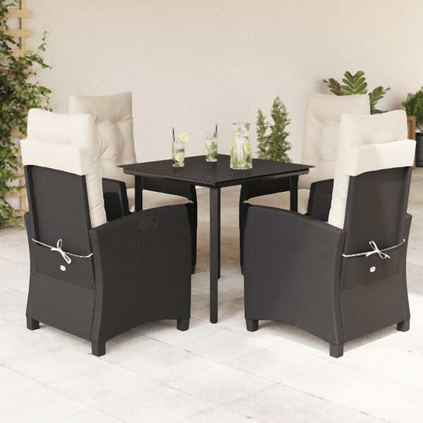 vidaXL 5-tlg. Garten-Essgruppe mit Kissen Schwarz Poly Rattan, UV-beständig, 3212733