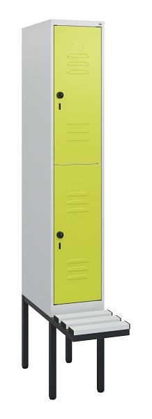 C+P Doppelstöckiger Spind Classic PLUS, 1950x300x815mm, 7035/0024, Drehriegel, mit Untergestell und schwebender Sitzfläche, 0803405-10 S10070