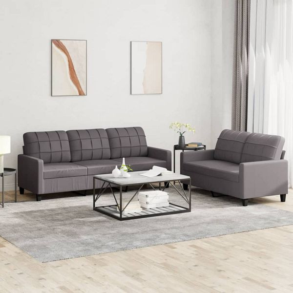vidaXL 2-teilig Sofagarnitur mit Kissen Grau Kunstleder, 3201380