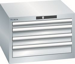 LISTA Schubladenschrank 27x27E (BxTxH) 564x572x383mm KEY Lock, Lichtgrau, 4 Schubladen, Fronthöhen: 50 - 100 mm, 78.471.020