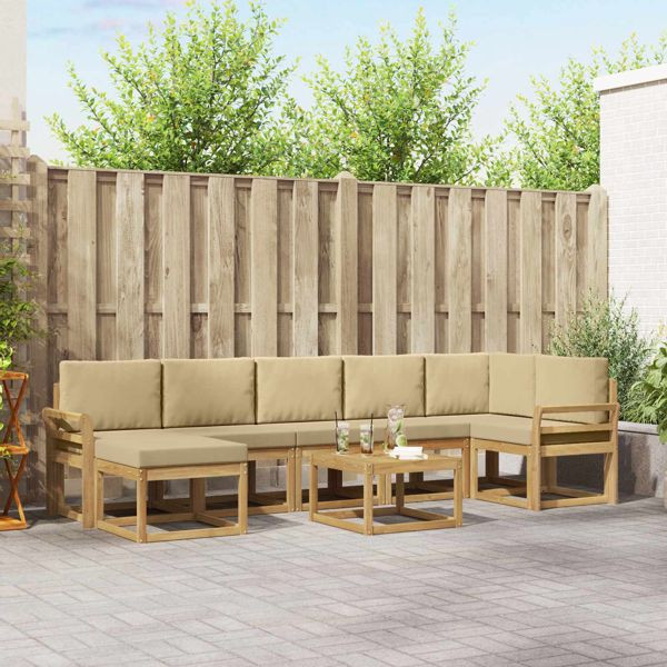 vidaXL Outdoor-Sofagarnitur mit Kissen 8-teilig Weiß und Beige Polyester, 3387982