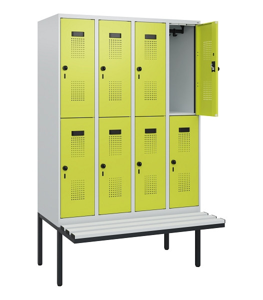 C+P Doppelstock-Spind Evolo PLUS, Bank, 8 Fächer, 1950x1200x815mm, 7035/0024, Drehriegel, Sitzfläche Kunststoff, 0493405-40 S10110