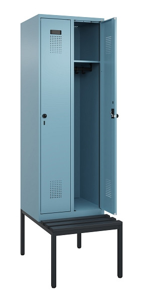 C+P Spind Evolo PLUS, 2 Abteil, 2120x600x815mm, 0010/0010, Drehriegel, Sitzfläche Kunststoff, Sitzbank, 0490507-20 S10075