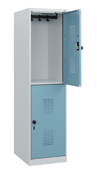 C+P Doppelstöckiger Spind Evolo PLUS, 2 Fächer, 1530x400x500mm, 7035/0010, Drehriegel, 0493005-12 S10009