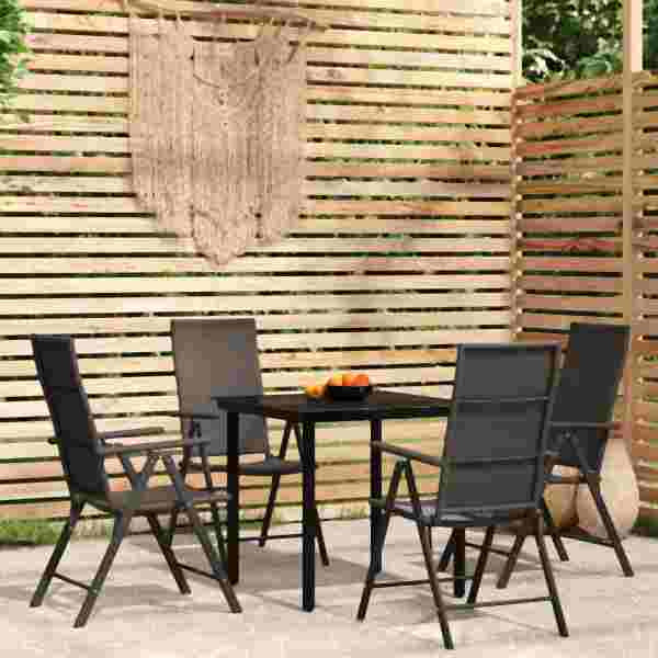 vidaXL 5-tlg. Garten-Essgruppe Schwarz, 3099102, 8720286910764