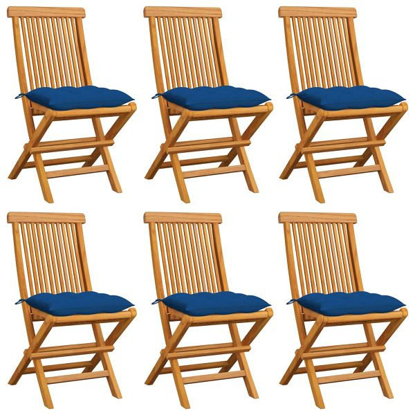 vidaXL Gartenstühle mit Blauen Kissen 6 Stück Massivholz Teak, 3065615