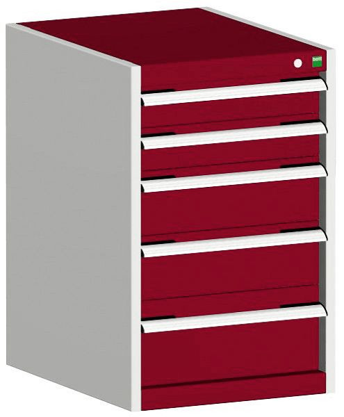 bott cubio Schubladenschrank bestückt mit 5 Schubladen BxTxH: 525 x 650 x 800 mm, RAL 7035/3004, 40018037.24V
