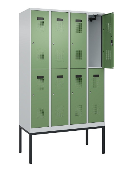 C+P Doppelstock-Spind Evolo PLUS, Gestell, 8 Fächer, 2120x1200x500mm, 7035/6011, Zylinderschloss, 0493307-40 S10037