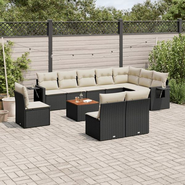 vidaXL 11-teilig Garten-Sofagarnitur mit Kissen Schwarz Poly Rattan, 3224614