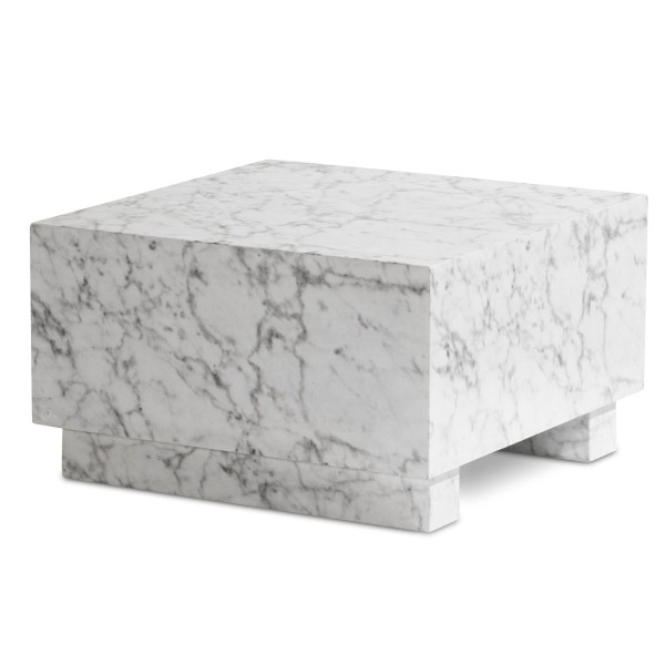 Wohnling Couchtisch MONOBLOC 60x60x35 cm Weiß Hochglanz mit Marmor Optik, Wohnzimmertisch Cube Quadratisch, WL6.852