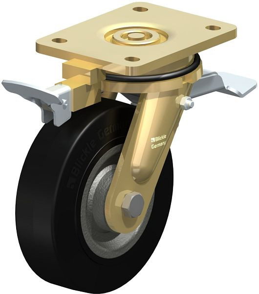 Blickle LS-SE 160K-ST-RI4 Stahlgeschweißte Schwerlast-Lenkrolle, schwere Drehkranz-Ausführung mit Feststeller, Elastik-Vollgummi, Schwarz, 739928