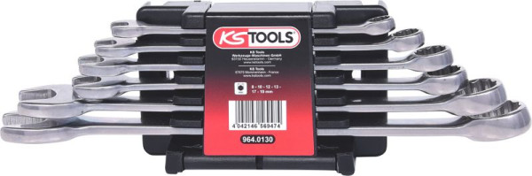 KS Tools Edelstahl Ringmaulschlüssel-Satz, abgewinkelt, 6-teilig, 964.0130