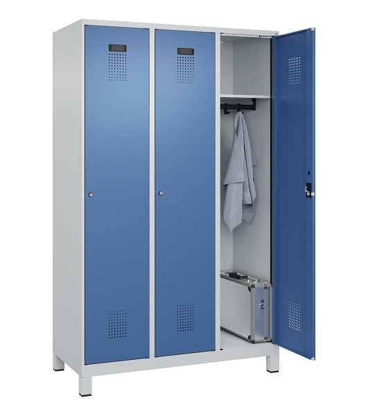 C+P Spind Evolo PLUS, mit Füßen, 3 Abteile, 1950x1200x500mm, 7035/5023, Verschluss Zylinderschloss, Ablageböden 3, 049010-32 S10035