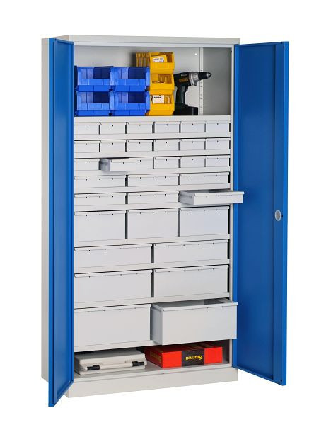 SOFAME ausgestatteter Werkstattschrank 1000x500x1950mm, Schubladen: 18 + 6 + 3 + 2 + 2 + 2 + 10 Fachböden, Lichtgrau, W030090024GCGC