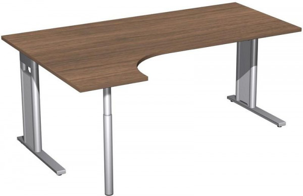 geramöbel PC-Schreibtisch links starr, C Fuß Blende optional, 1800x1200x720, Nussbaum/Silber, N-648324-NS