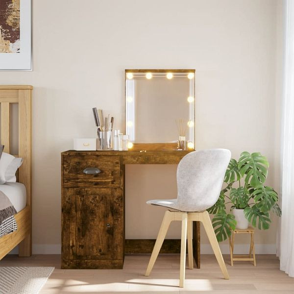 vidaXL Schminktisch mit LED-Leuchten Räuchereiche 90x42x132,5 cm, 834975