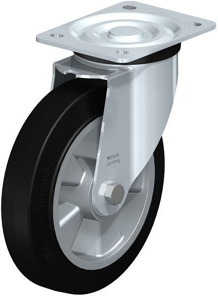 Blickle L-ALEV 200K Stahlblech-Lenkrolle, mittelschwere Ausführung, mit Anschraubplatte, Elastik-Vollgummi, Schwarz, 263541