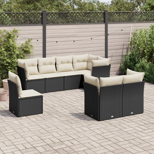 vidaXL 8-teilig Garten-Sofagarnitur mit Kissen Schwarz Poly Rattan, 3217926