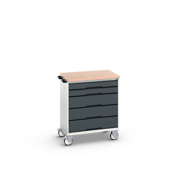 bott verso mobiler Schubladenschrank, mit 5 Schubladen und Multiplex Top, BxTxH: 800 x 600 x 980 mm, Lichtgrau / Anthrazitgrau, 16927001.19