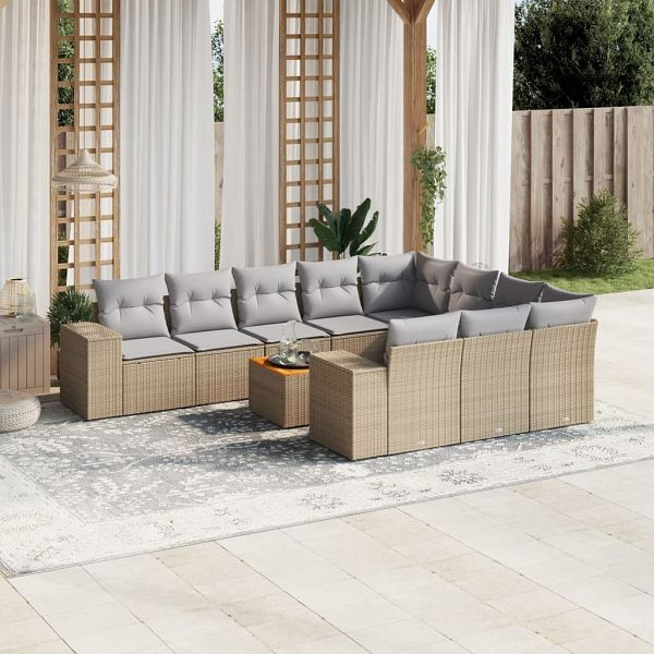 vidaXL 11-teilig Garten-Sofagarnitur mit Kissen Beige Poly Rattan, 3225625