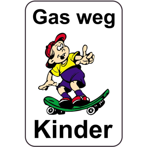 Stein HGS Kinderhinweisschild/Verkehrszeichen Gas weg Kinder, 500x750mm, Grund: weiß lackiert, 14757
