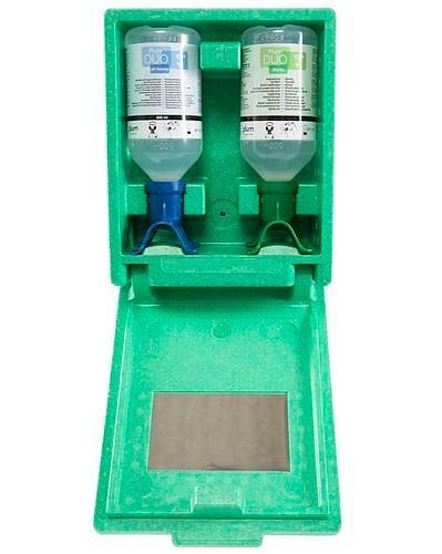 DENIOS Augen-Notfallstation DUO in Wandbox mit 2 Spülflaschen (pH ...