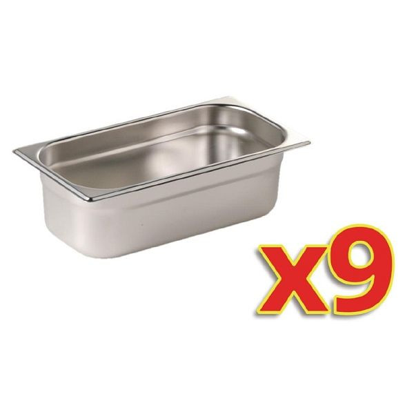 Vogue GN-Behälter Set 9x GN1/3 100mm tief, Edelstahl, S729