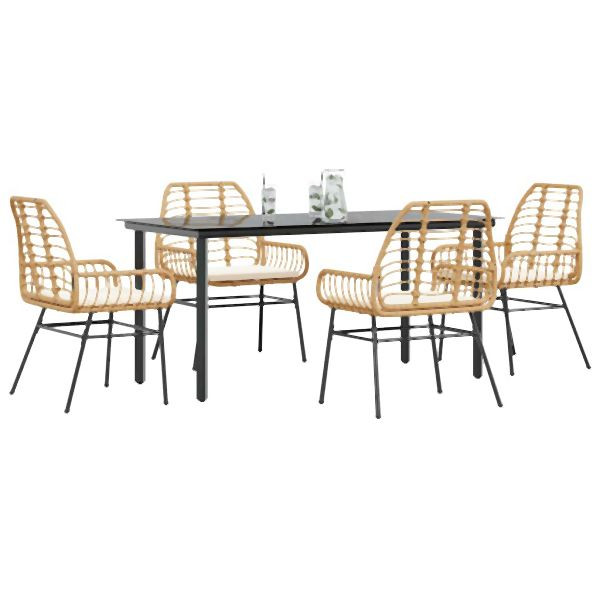 vidaXL 5-teilig Garten-Essgruppe mit Kissen Braun Poly Rattan Glas, 3334558