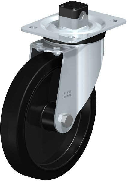 Blickle L-POEV 201XR-CS11 Stahlblech-Lenkrolle, mittelschwere Ausführung, mit Anschraubplatte & Zentralfeststeller, Elastik-Vollgummi, Schwarz, 850698