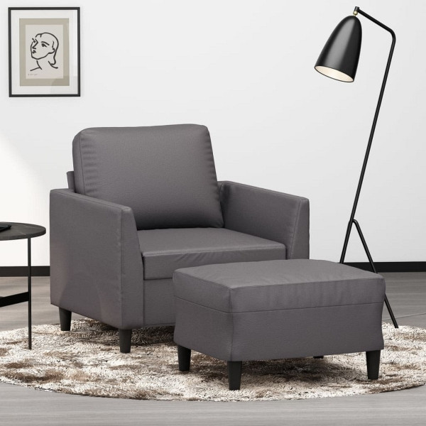 vidaXL Sessel mit Hocker Grau 60 cm Kunstleder, 3201119