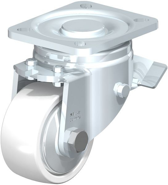 Blickle LH-SPO 80K-ST-FA Stahlblech-Lenkrolle, Schwerlast-Ausführung, mit Anschraubplatte & Feststeller, Polyamid, Weiß, 852898