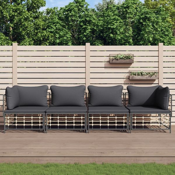 vidaXL 4-teilig Garten-Lounge-Set mit Kissen Anthrazit Poly Rattan, 3186699